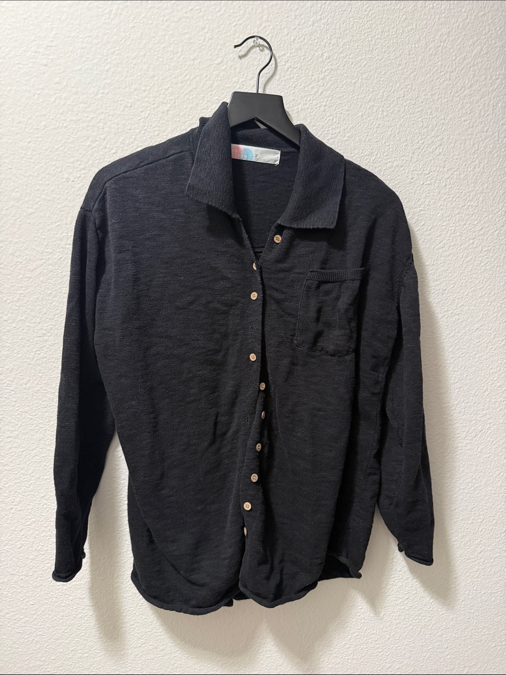 FP Beach Black Ribbed Knit Button Cardigan Beach Cover Up XS